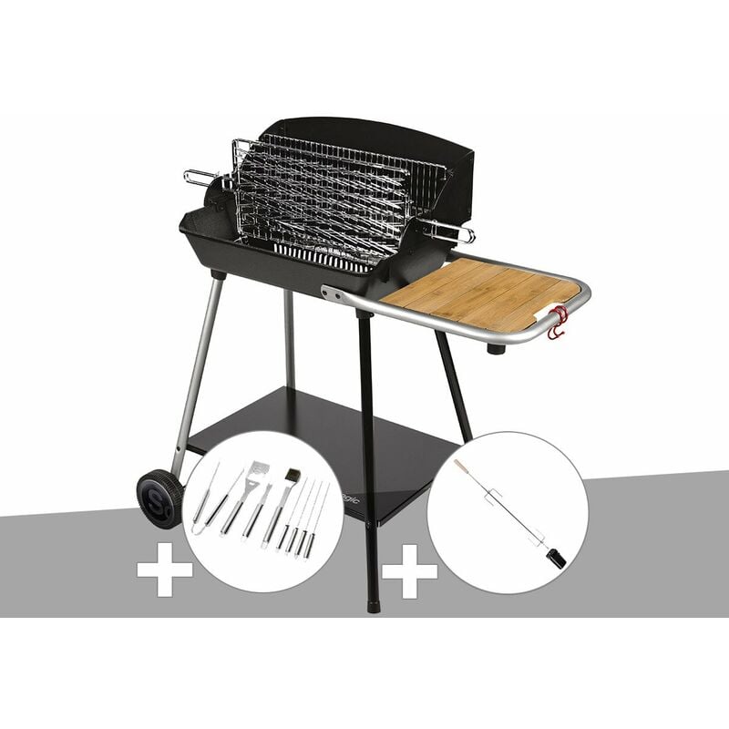 Barbecue Horizontal et Vertical Excel Grill Somagic Malette 8 accessoires inox + Kit tournebroche