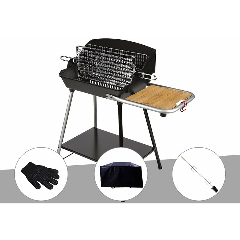 Somagic - Barbecue Horizontal et Vertical Excel Grill + Gant de protection + Housse + Kit tournebroche