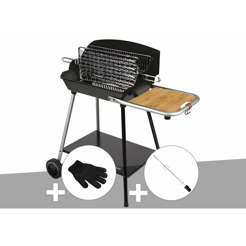 Somagic - Barbecue Horizontal et Vertical Excel Grill + Gant de protection + Kit tournebroche