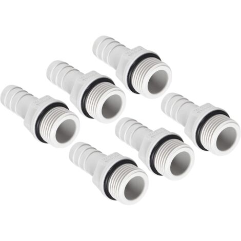 Barbelé G3/8 Mâle x 6pcs Tuyau PVC Droit Bouchon Raccord Air Eau Carburant Pneu Flexible Blanc -