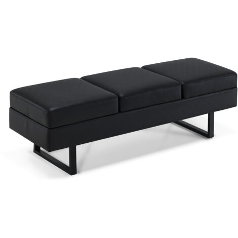 BarberPub 3-Sitzer Sitzbank für Friseursalon, Breite 153 cm, Wartebank Friseur, Polsterbank Schlafzimmer, Bettbank für Wohnzimmer, Schuhbank Flurbank, W513 (Schwarz/Kunstleder)