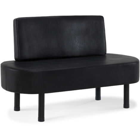 BarberPub 3-Sitzer Sitzbank mit Rückenlehne, 130 cm Wartebank für Friseursalon, Polsterbank mit Rückenlehne, Flurbank Schwarz, Wohnzimmerbank, Schuhbank W517 (Schwarz/Kunstleder)