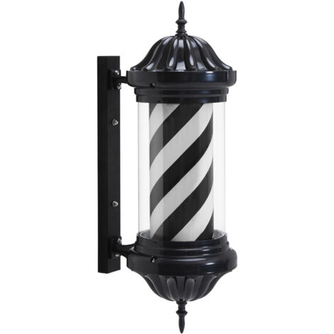BarberPub Barber Pole Barbierstab, Barbershop Friseurstange mit LED Leucht Salon Einrichtung, Drehbar Stange Friseursalon, Schwarze Weiße Streifen, Barbier Stange Licht 70 CM, Energie Sparen L054BB