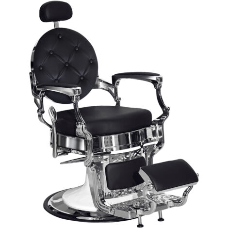 Barberpub Friseurstuhl hydraulische Friseursessel 3860BK, mit Retro/Vintage Stil, 360° drehbar, Kunstleder, Silberrahmen, 110 × 68 × 112 cm (Schwarz-Silber)