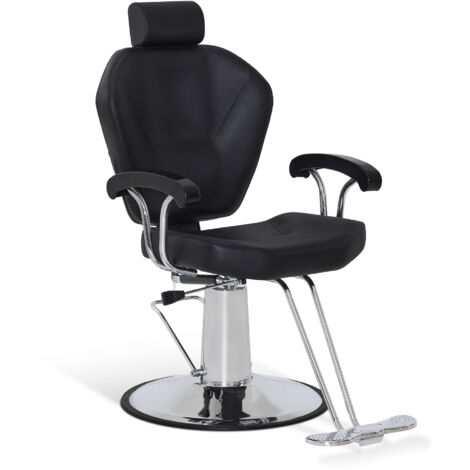 BarberPub Friseurstuhl mit Kopfstütze, Friseurstühle mit Hydraulikpumpe 360° Drehbar, Friseureinrichtung Höhenverstellbar, Barber Stuhl PVC Kunstleder, 8816 (Schwarz)