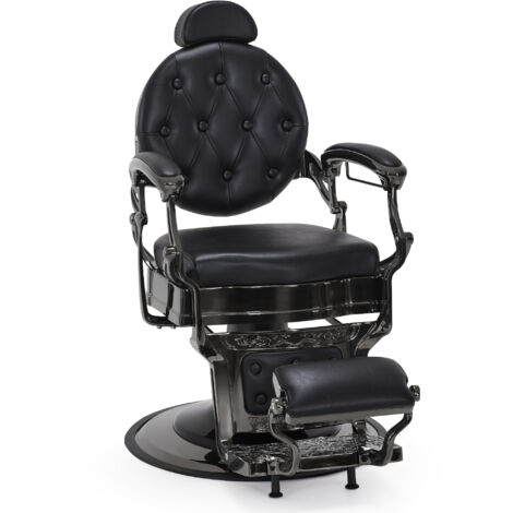 Barberpub Friseurstuhl mit Kopfstütze, Hydraulische Friseursessel 2933, mit Retro/Vintage Stil, 360° Drehbar, Barber Stuhl Kunstleder, 113 × 68 × 109 cm (Schwarzes Titan)