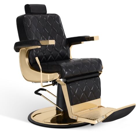 Barberpub Friseurstuhl mit Kopfstütze Kippbar, Friseureinrichtung mit Hydraulikpumpe 360° Drehbar, Bedienungsstuhl Höhenverstellbar, Barber Stuhl Friseurstühle Kunstleder, 9671 (Gold-Schwarz)