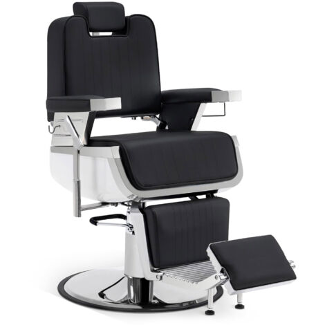 BarberPub Friseurstuhl mit Kopfstütze Kippbar, Friseureinrichtung mit Hydraulikpumpe 360° Drehbar, Bedienungsstuhl Höhenverstellbar, Barber Stuhl Kunstleder, 3823, Silber-Weiß
