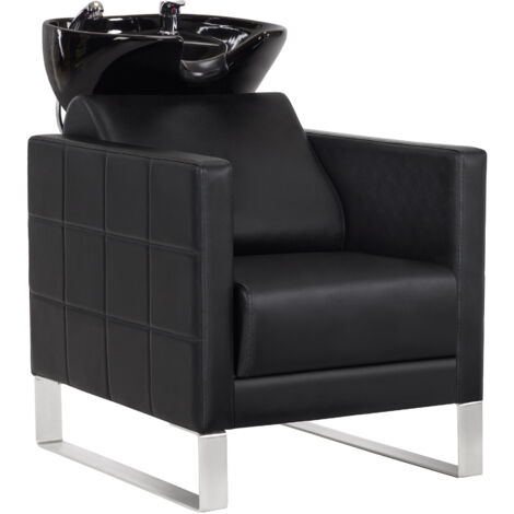 BarberPub Friseurstuhl mit Waschbecken, Friseurwaschsessel für SPA Salon  Friseur Waschplatz 8611 (Schwarz/Kunstleder)