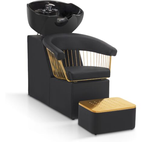 Barberpub Friseurstuhl mit Waschbecken Retro 8037 (Gold-Schwarz/PVC)