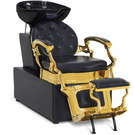 BarberPub Friseurstuhl mit Waschbecken Retro 8653 (Gold-Schwarz/Kunstleder)