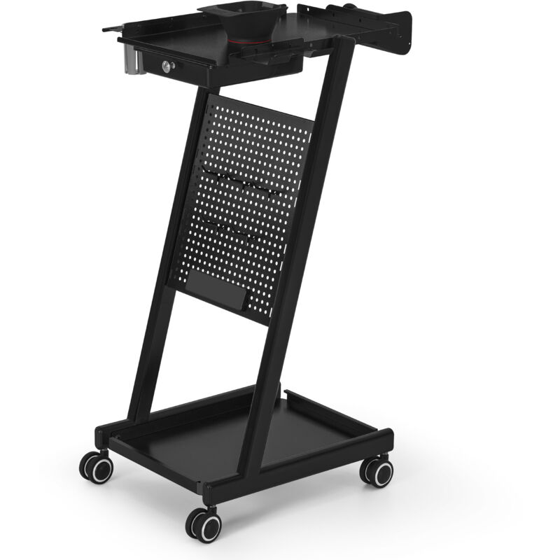 BarberPub Friseurwagen mit Schublade & 2 Ablagen, Friseur Arbeitswagen mit Farbenschale, Folienhalter & 5 Haken, Beauty Salon Trolley Metall,