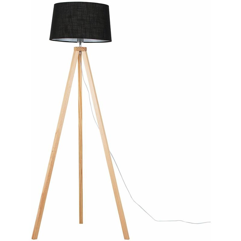 Minisun - Wooden Tripod Floor Lamp with Doretta Shade - Wood - No Bulb