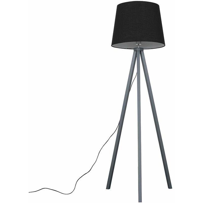 Minisun - Barbro Tripod Floor Lamp in Grey with Large Aspen Shade - Black - No Bulb