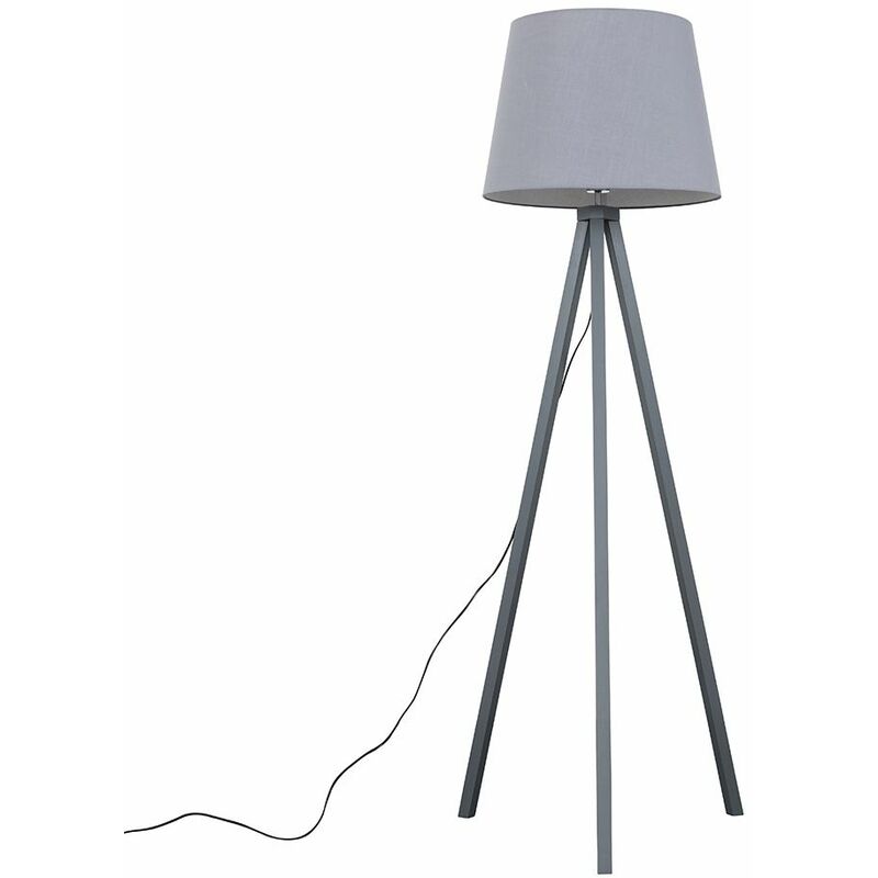 Minisun - Barbro Tripod Floor Lamp in Grey with Large Aspen Shade - Grey - No Bulb