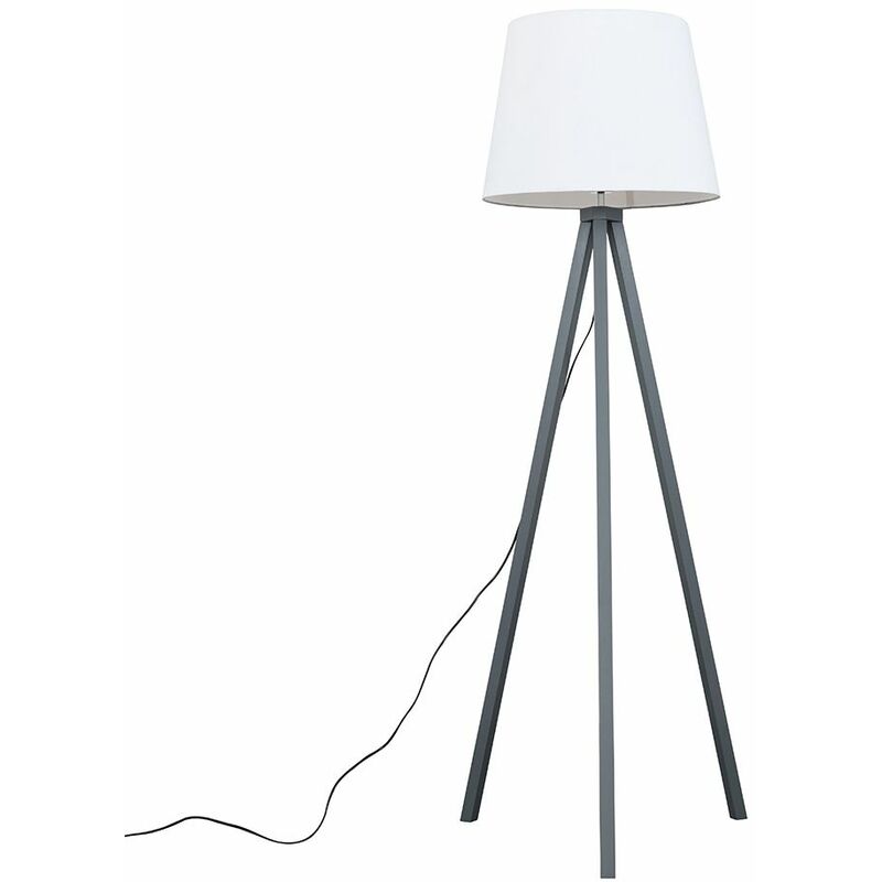 Minisun - Barbro Tripod Floor Lamp in Grey with Large Aspen Shade - White - No Bulb