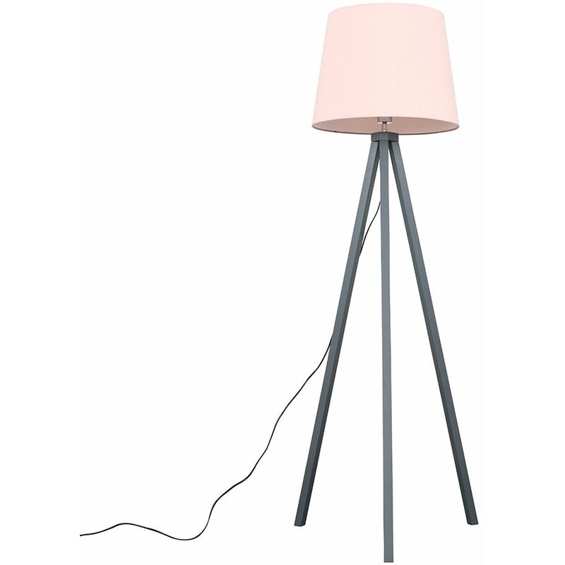 Minisun - Barbro Tripod Floor Lamp in Grey with Large Aspen Shade - Pink - No Bulb