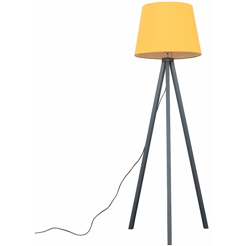 Minisun - Barbro Tripod Floor Lamp in Grey with Large Aspen Shade - Mustard - No Bulb