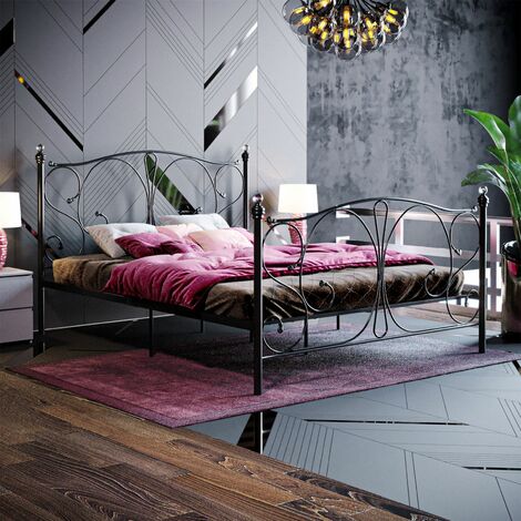White 4ft6 Bed Frame Metal Headboard High Foot End Bedroom Furniture Vida Designs Barcelona Double Bed