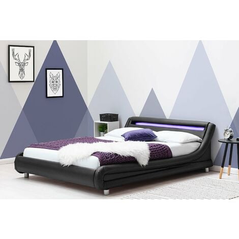 CRAZYPRICEBEDS Barcelona Black Faux Leather LED Headboard Small Double Bed Frame 4ft