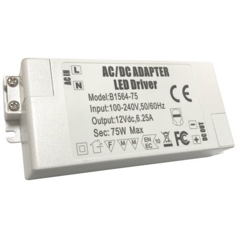 Barcelona Led – Alimentation 12V DC 75W – Tension d'entrée 100-240V – Courant 6,25A – Protection IP20 pour luminaires 12V