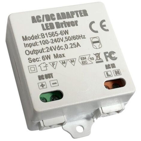Barcelona Led – Alimentation LED 24V 6W 0.25A pour luminaires 100-240V – Protection contre surcharges – Usage intérieur – Dimensions 55x40x20mm