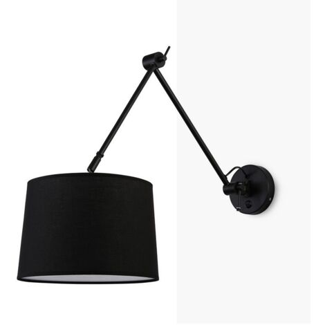 Barcelona Led – Applique murale chambre E27 avec bras articulé – Finition noir – Support ampoule tissu – Usage intérieur IP20