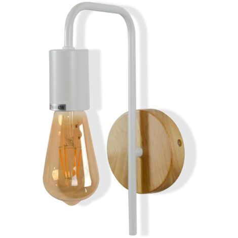Barcelona Led – Applique murale design nordique en aluminium et bois – Culot E27 – Finition blanche – Installation rapide pour salons et bureaux