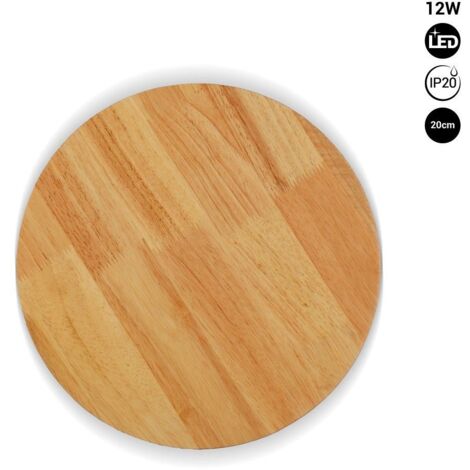 Barcelona Led – Applique murale en bois circulaire 'Lune' – 12W – Ø 20cm – Blanc chaud – Éclairage d'appoint intérieur – IP20 pour utilisation en intérieur