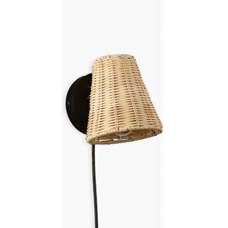 Barcelona Led – Applique murale en osier – Abat-jour ø 140mm – Base métal noir – Longueur câble 1200mm – Type ampoule E27 non incluse