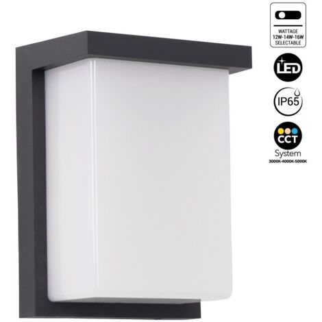 Barcelona Led – Applique murale extérieure en aluminium – Diffuseur polycarbonate opalin – IP65 – Puissance réglable 12W/14W/16W – Lumens 1440lm/1920lm