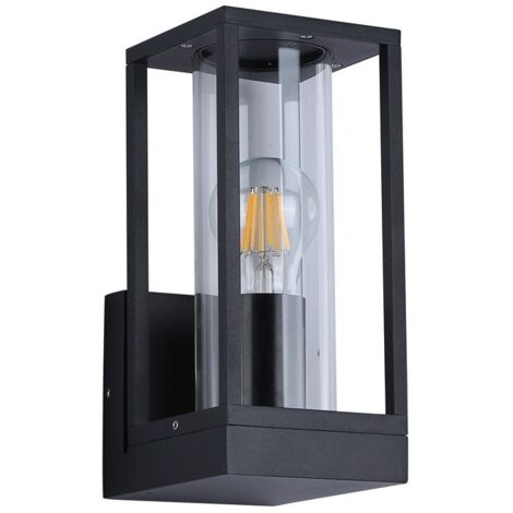 Barcelona Led – Applique murale extérieure Luzy E27 IP44 – Métal noir – Diffuseur polycarbonate – Pour éclairage jardin et terrasse – 60W max