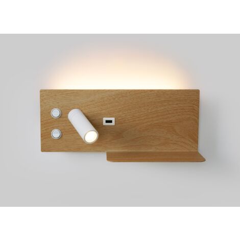 Barcelona Led – Applique murale LED avec port USB – Double éclairage blanc chaud 2700K – Aluminium effet bois – Installation murale pour lecture