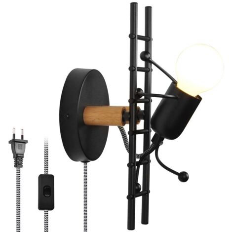 Barcelona Led – Applique murale enfant en bois et aluminium laqué – Interrupteur intégré – Compatible ampoule E27 – Longueur câble 130 cm