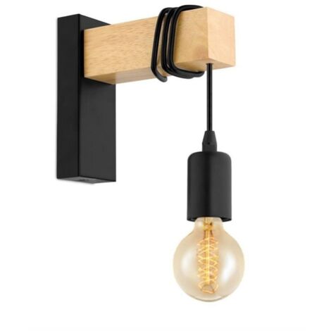 Barcelona Led – Applique murale LED en bois et métal – Culot E27 – Design scandinave noir mat – Dimensions 180x215mm – Indice de protection IP20