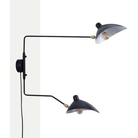 Barcelona Led – Applique murale 'Louise' avec interrupteur et prise – Aluminium noir mat – Longueur câble 1655 mm – Tension 220-240 V AC – IP20 intérieur