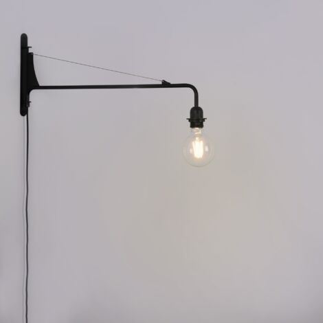 Barcelona Led – Applique murale orientable noire – Câble de 1,52 m avec prise européenne – Douille E27 – Design minimaliste en acier – IP20 pour intérieur