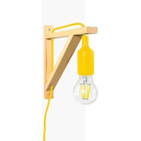 Barcelona Led – Applique murale scandinave 'YOJO' – Cadre en bois 250x250mm – Douille E27 pour ampoules LED – Longueur câble 1,7m – Jaune