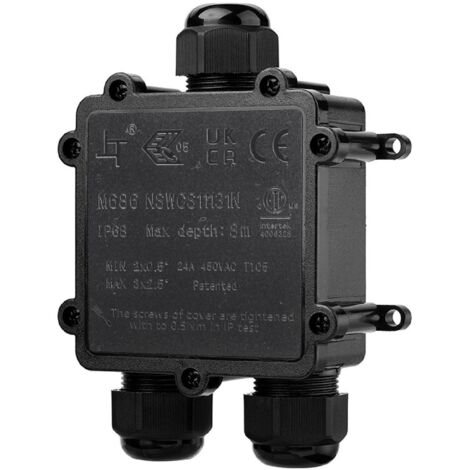 Barcelona Led – Boîte de dérivation étanche en Y IP68 – Submersible jusqu'à 8m – Capacité 24A – Dimensions 140x77,6x38mm pour câbles 0,5-2,5mm²