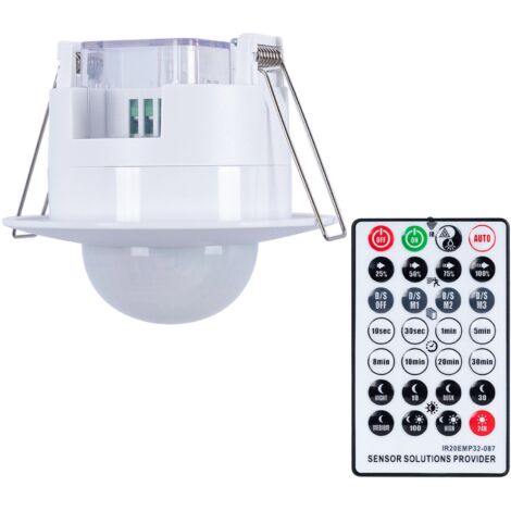 Barcelona Led – Détecteur de mouvement PIR encastré 360° – Portée jusqu'à 25 mètres – Télécommande incluse – Installation en faux plafond