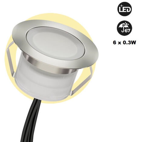Barcelona Led – Kit de 6 spots LED encastrés au sol 0,3W 12V-DC IP67 – Acier inoxydable – Étanchéité pour extérieur – Lumière blanche chaude
