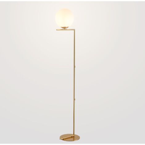 Barcelona Led – Lampadaire boule de cristal Anni – Aluminium doré mat – Abat-jour en verre opale – E27 – Hauteur 158 cm – IP20 pour intérieur