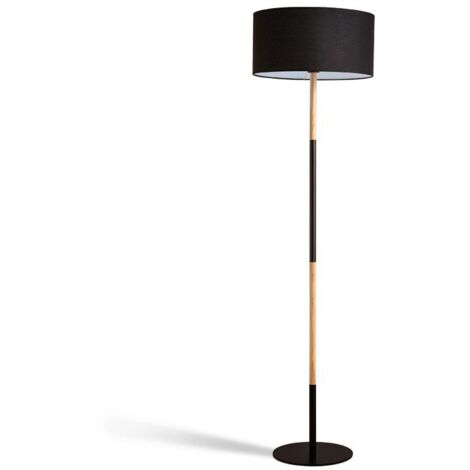 Barcelona Led – Lampadaire nordique E27 60W – Corps en bois, abat-jour tissu 40 cm – Design minimaliste pour salon et chambre