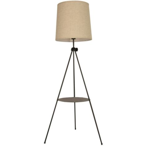 Barcelona Led – Lampadaire trépied en aluminium beige – Hauteur ajustable 1280-1630 mm – Tablette intégrée pour livres et bibelots – Indice IP20