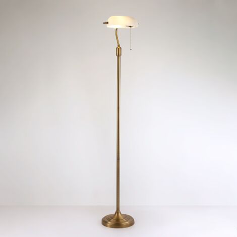 Barcelona Led – Lampadaire vintage BANQUERO E27 blanc – Abat-jour en verre réglable – Base en laiton vieilli pour stabilité – Idéal pour bureaux et salons