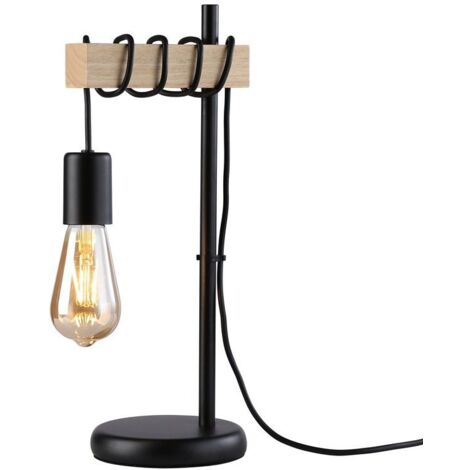 Barcelona Led – Lampe à poser en bois vintage 175x425mm – Culot E27 jusqu'à 60W – Indice de protection IP20 – Cordon 150 cm avec interrupteur noir
