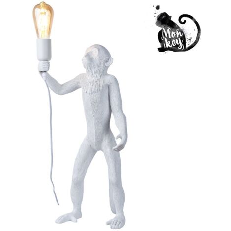 Barcelona Led – Lampe à poser singe en résine blanche – Culot E27 – Indice de protection IP20 – Dimensions 280x550mm – Câble 160cm avec interrupteur