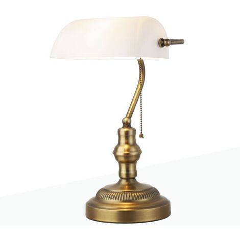 Barcelona Led – Lampe de bureau vintage 'BANQUERO' E27 – Verre translucide laqué vert – 590x285mm – 230V – Abat-jour inclinable pour éclairage ciblé