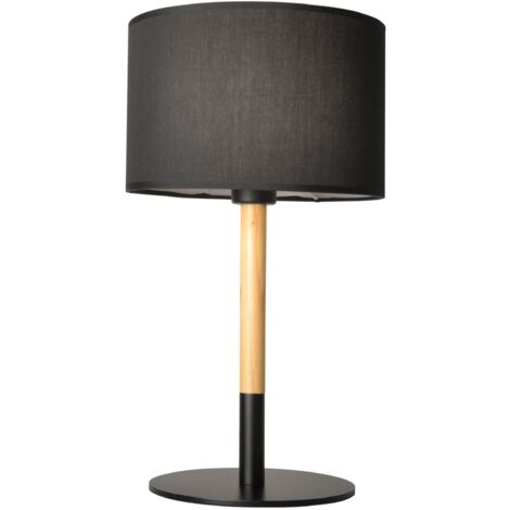 Barcelona Led – Lampe de chevet nordique E27 – Corps en bois et abat-jour en tissu – Design minimaliste – Diamètre 25 cm – Interrupteur intégré