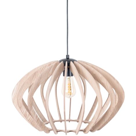 Barcelona Led – Lampe suspendue en bois Pili – Ø 48 cm – Hauteur réglable jusqu'à 1,35 m – Douille E27 pour ampoules LED – Éclairage diffus chaleureux